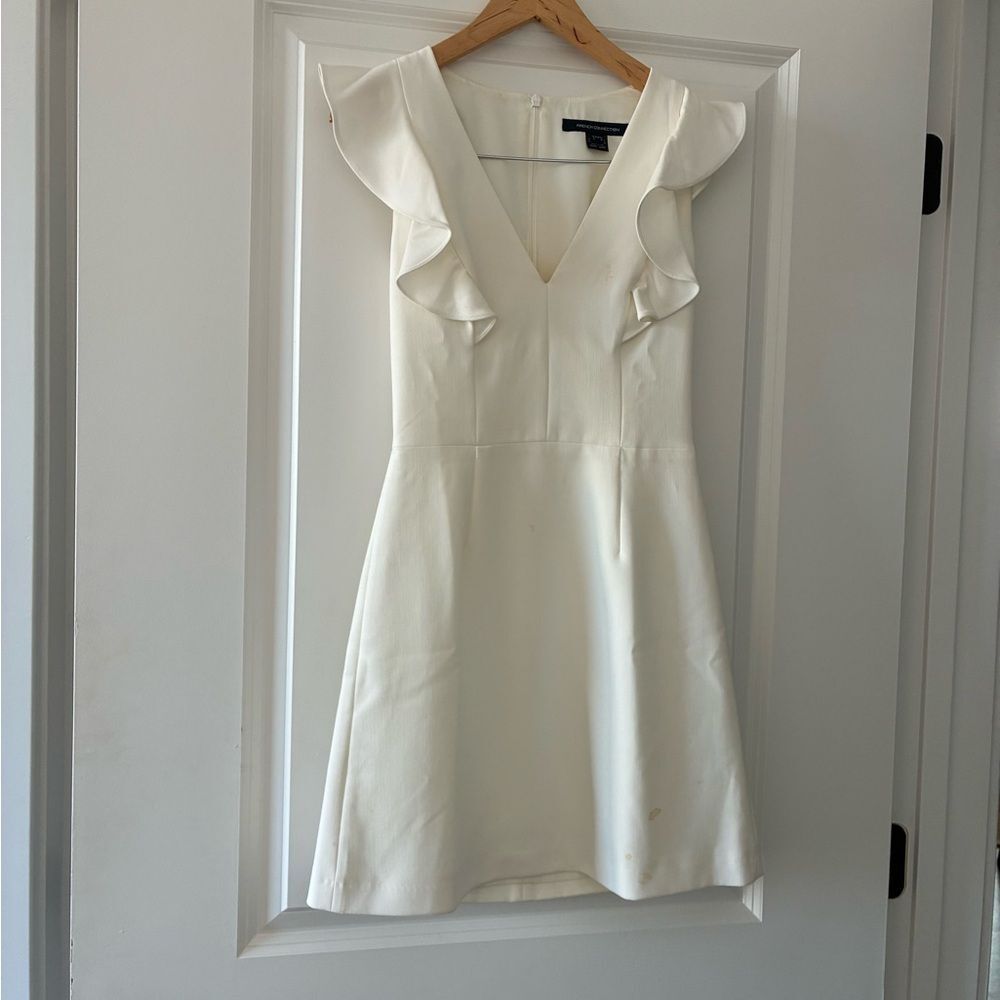 French Connection White V-Neck Ruffle Mini Dress